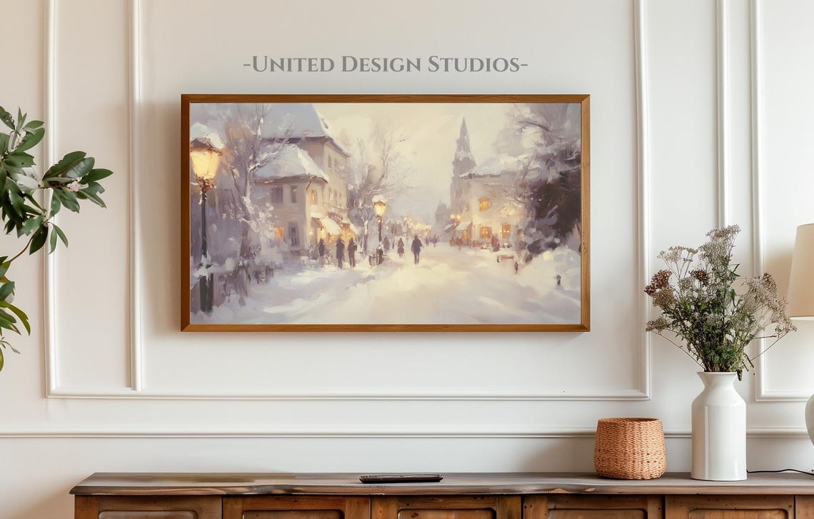 Frame Tv Winter Art Snowy Winter Town Painting For Frame Tv Farmhouse Winter Tv Art Frame Tv Christmas Art Cottagecore Winter Tv Art - Image 4