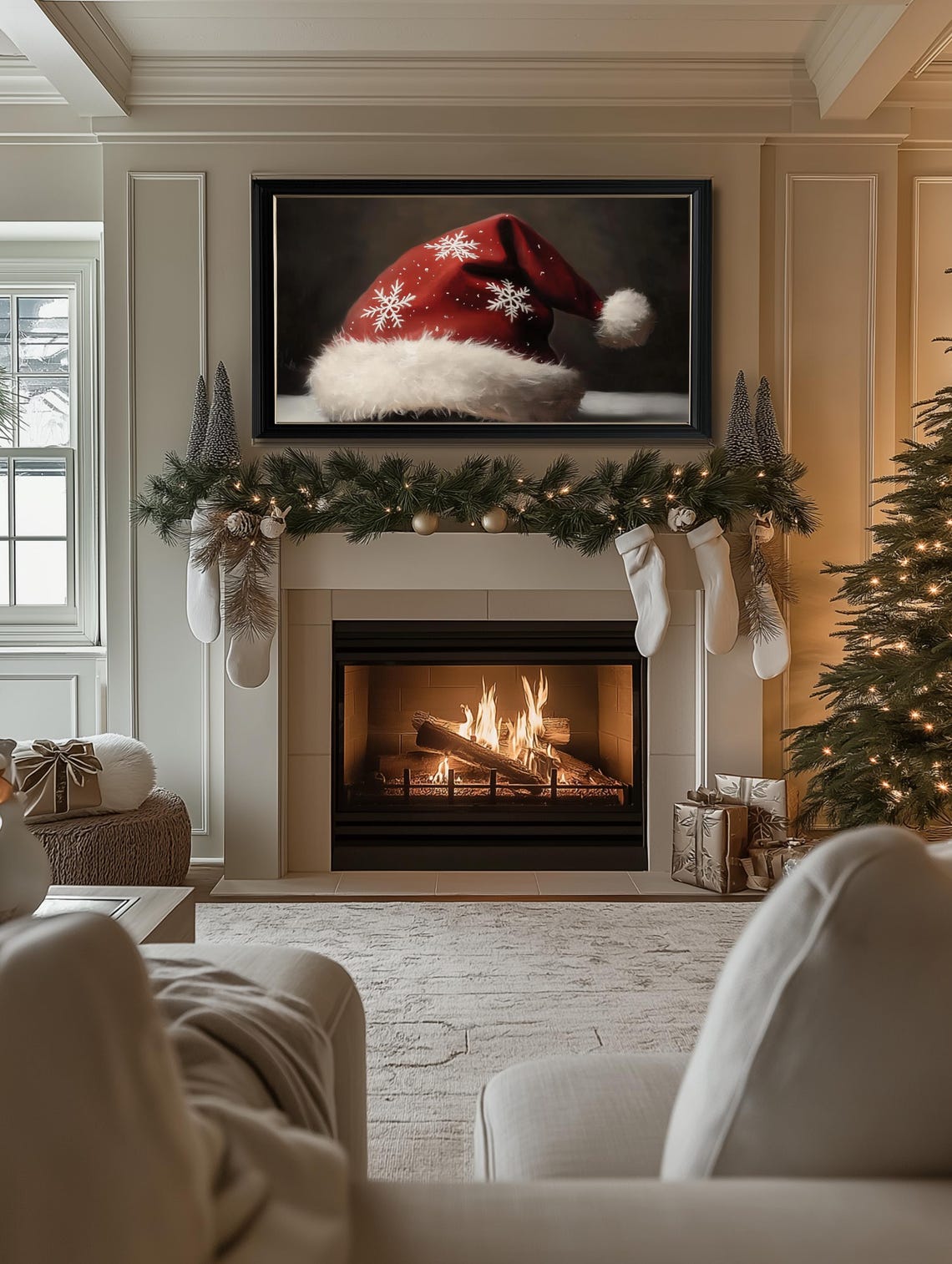 Christmas Frame Tv Art Holiday Frame Tv Art Santas Hat Tv Art Santa Claus Hat Moody Painting For Tv Farmhouse Christmas - Image 2