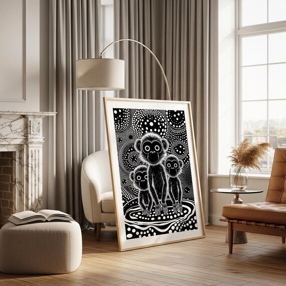 Black And White Monkey Art Print Psychedelic Home Decor