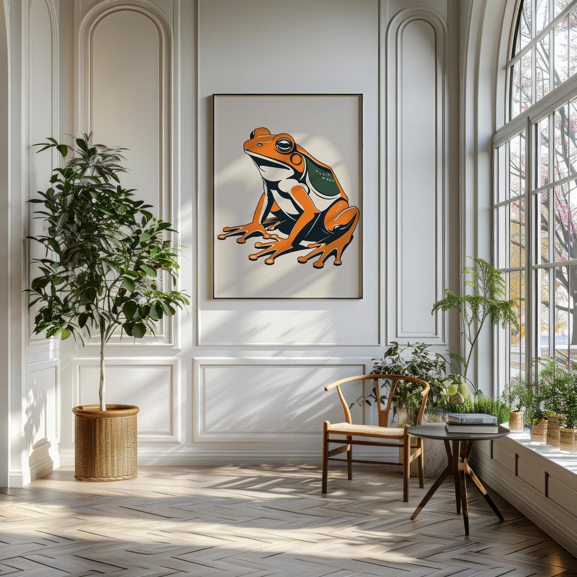 Stylized Orange Frog Bold Graphic Amphibian Modern Art Poster