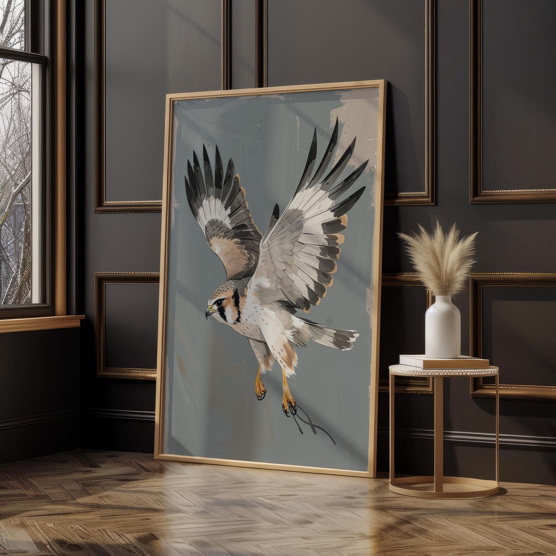 Kestrel In Flight Wings Spread Painterly Falcon Bird Art Poster