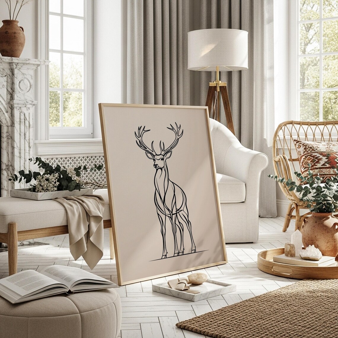 Minimalist Deer Line Art Print Elegant Animal Wall Decor Modern Nature Illustration