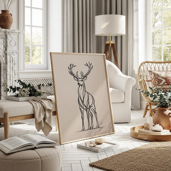 Minimalist Deer Line Art Print Elegant Animal Wall Decor Modern Nature Illustration
