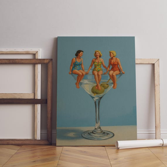 Dirty Martini Trio Retro Swimsuit Women Vintage Cocktail Bar Poster