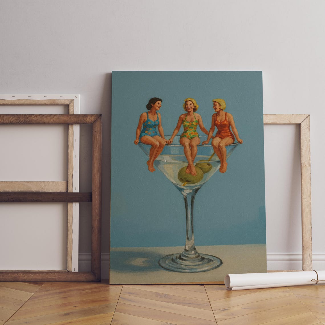 Dirty Trio Surreal Cocktail Art Print Three Women Olives Barkitchen Decor