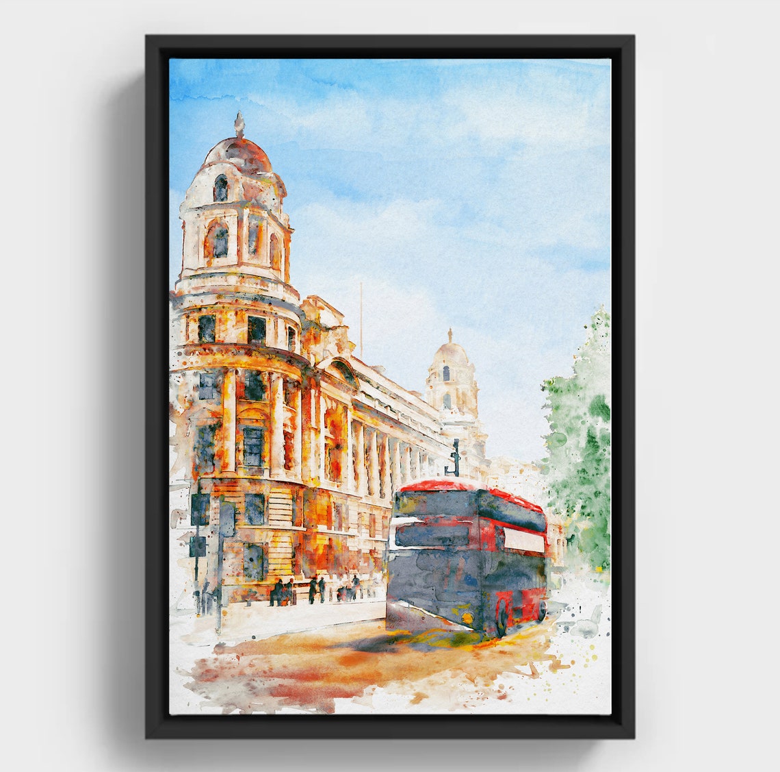 London Red Double Decker Bus Watercolor Historic Street Poster