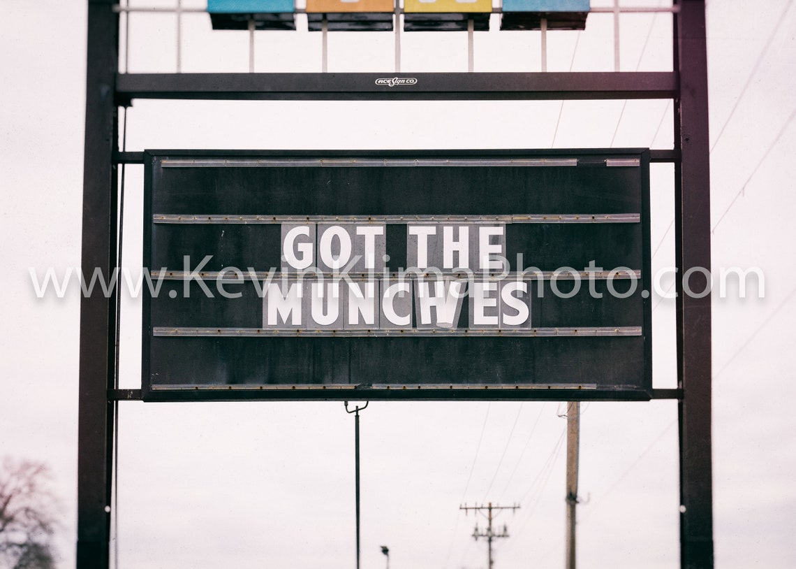 Got The Munchies Roadside Marquee Sign Black And White Photo Print - Image 2