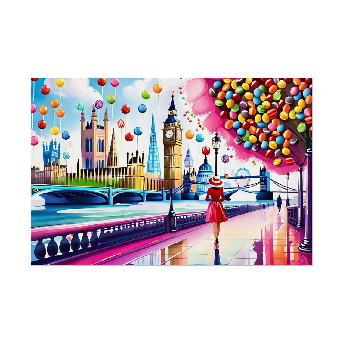 Vibrant Colorful London Big Ben Tower Bridge Pop Art City Poster - Image 2