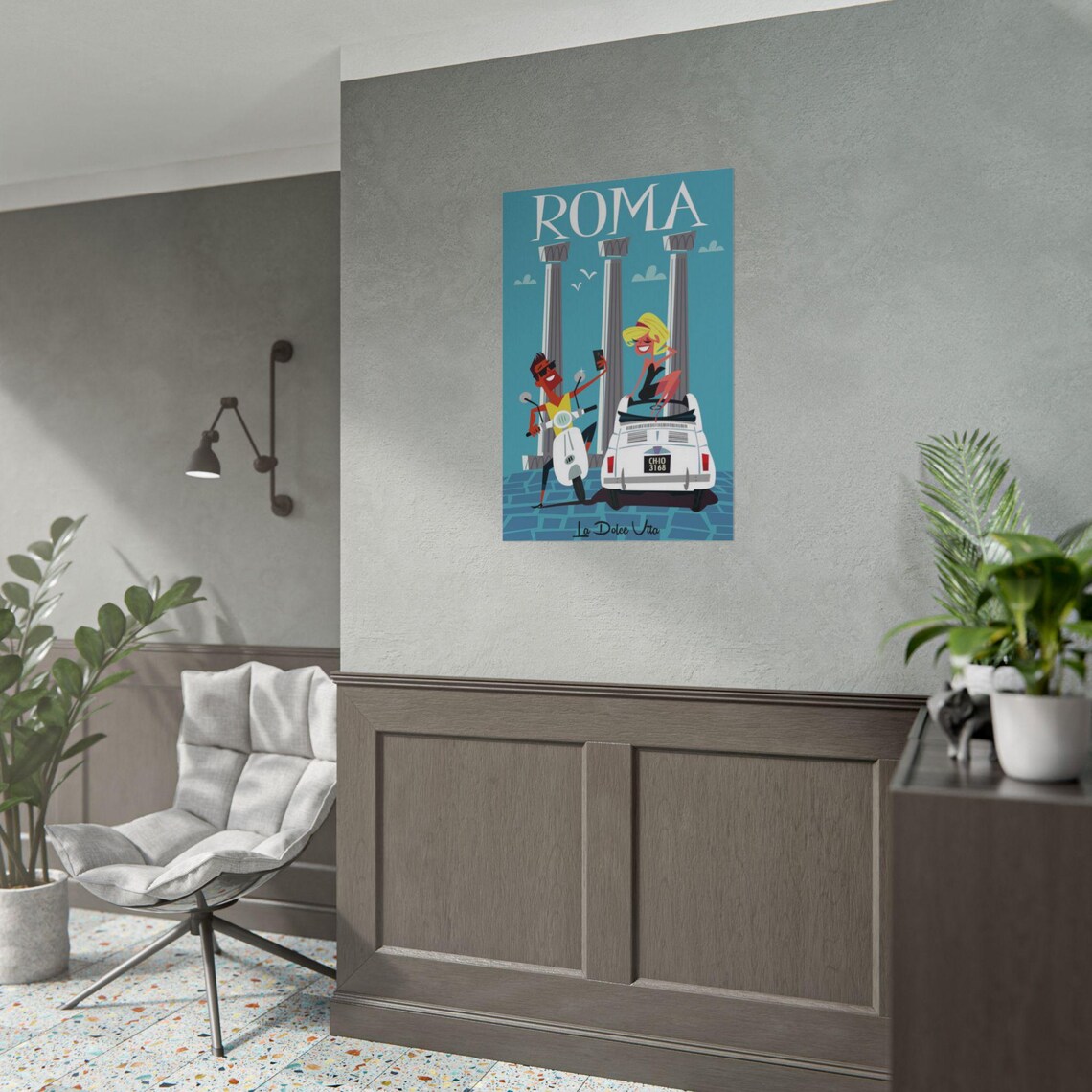 Roma La Dolce Vita Retro Scooter Ancient Columns Italian Travel Poster - Image 3