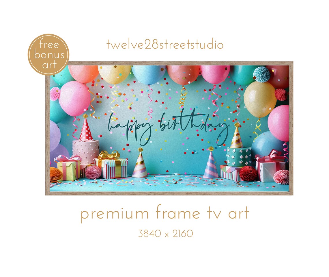 Happy Birthday Frame TV Art Print, Party Decor