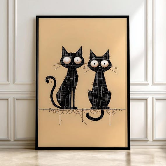 Abstract Black Cat Poster Contemporary Minimalist Home Decordigital