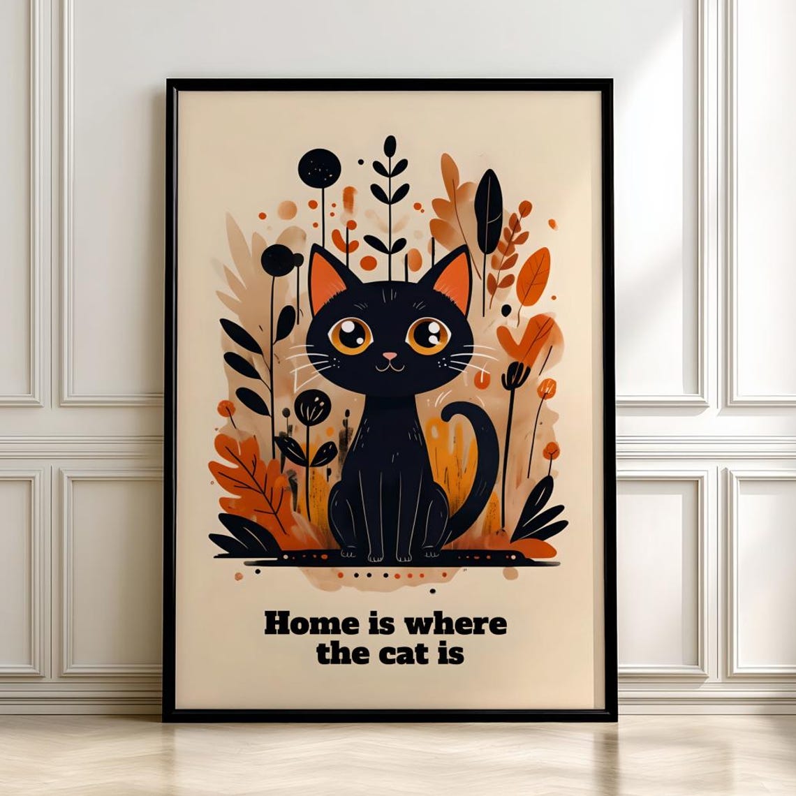 Home Is Where The Cat Is Cute Fall Autumn Quote Style Cat Art Poster
