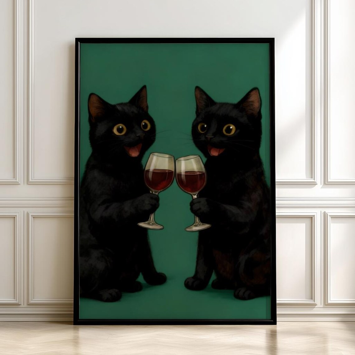 Funny Black Cat With Wine, Home Bar Poster