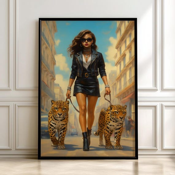 Fashion Woman With Leopards Poster Bold Glamour Female Modern Artdigital