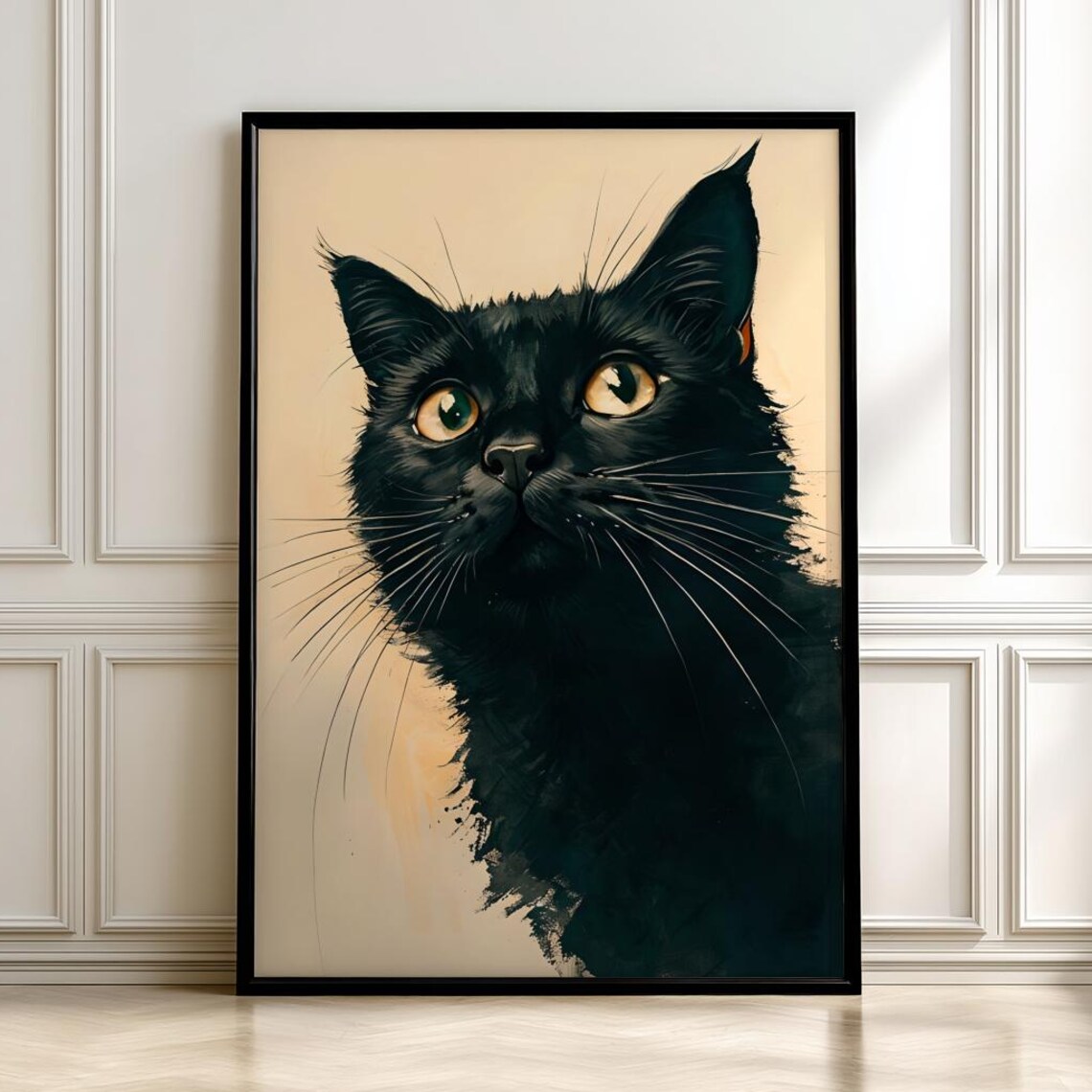 Black Cat Watercolor Portrait Golden Eyes Expressive Art Poster
