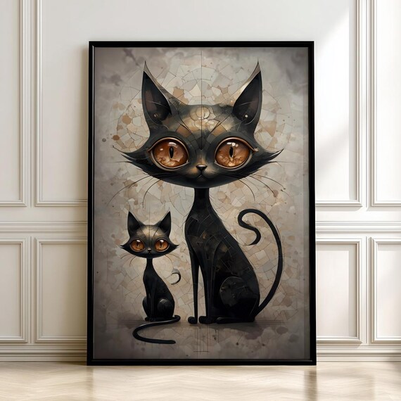 Whimsical Black Cat Art Print Gothic Fantasy Posterdigital