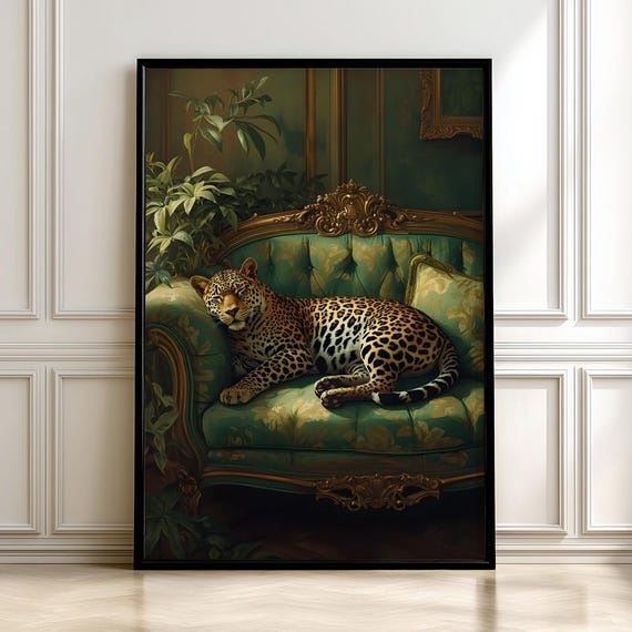 Vintage Sleeping Leopard Poster Maximalist Wild Animal Art Print Bedroom Wall Decordigital