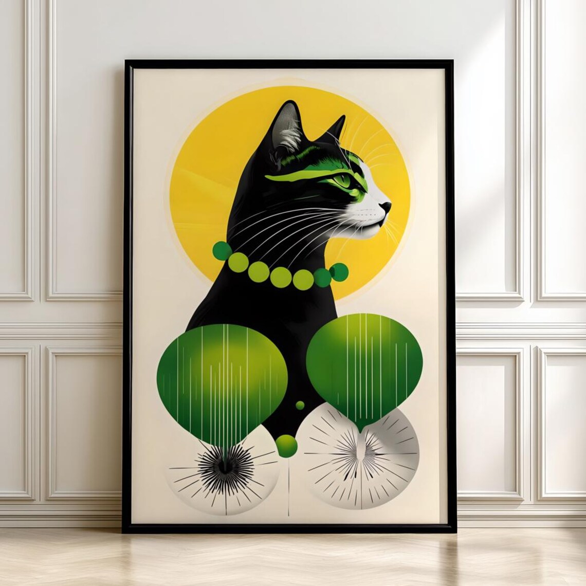 Modern Black Cat Geometric Illustration Art Print