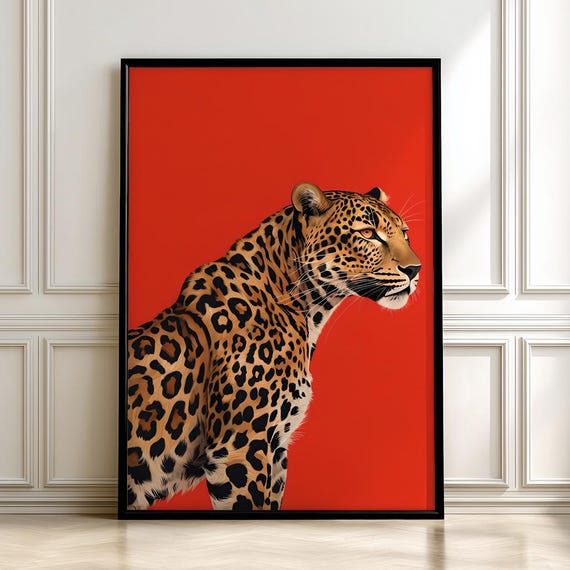 Red Leopard Poster, Bold Retro Big Cat