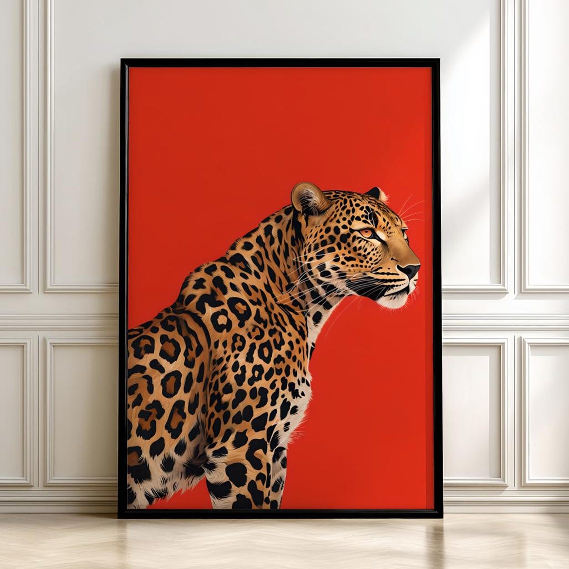 Red Leopard Poster, Bold Retro Big Cat