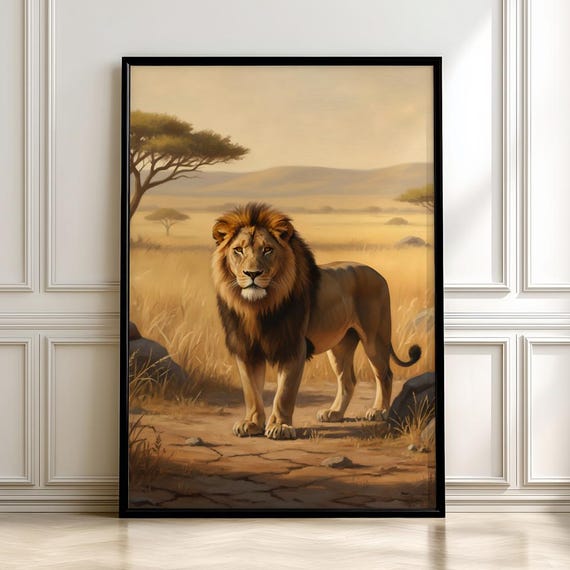 Majestic Lion Art Print Safari Wildlife Poster African Landscape Wall Decordigital