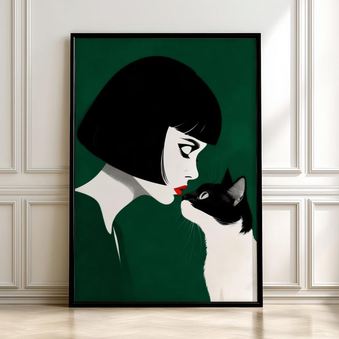 Minimalist Woman And Cat Poster Mid Century Modern Artdigital