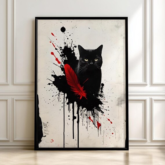 Gothic Black Cat Ink Splatter Print Moody Poster Bold Statement Artdigital