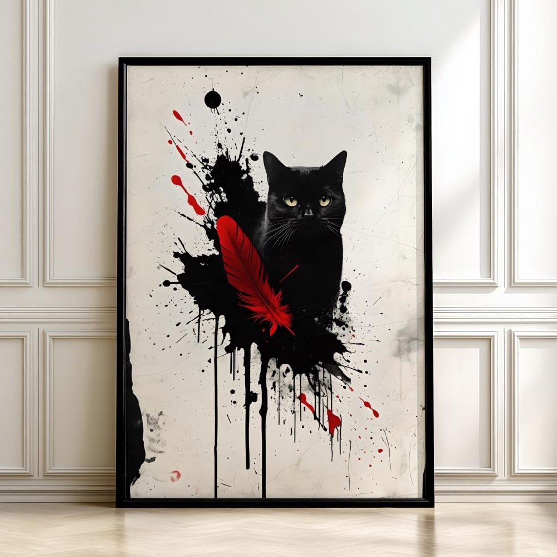 Gothic Black Cat Ink Splatter Print Moody Poster Bold Statement Artdigital