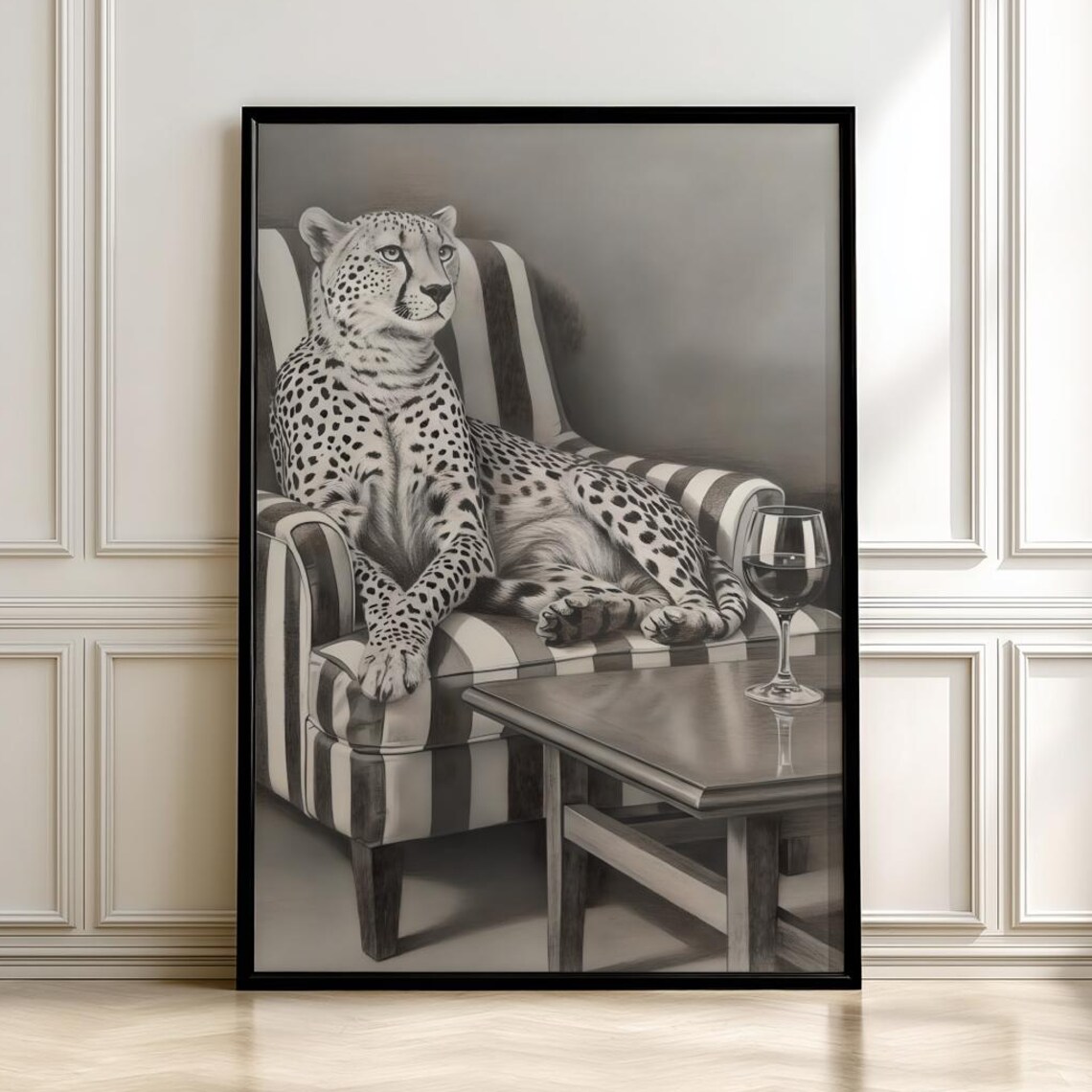 Cheetah Wine Poster Print, Animal Wall Decor