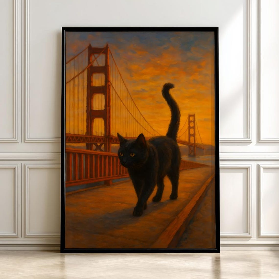 Bridge Sunset Cat Art Print