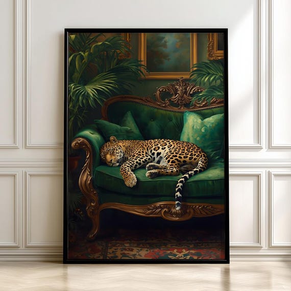 Sleeping Leopard Maximalist Art Print Vintage Poster Bedroom Wall Decordigital