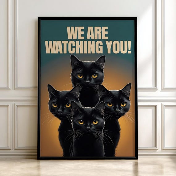 Funny Black Cat Poster Gothic Halloween Wall Artdigital