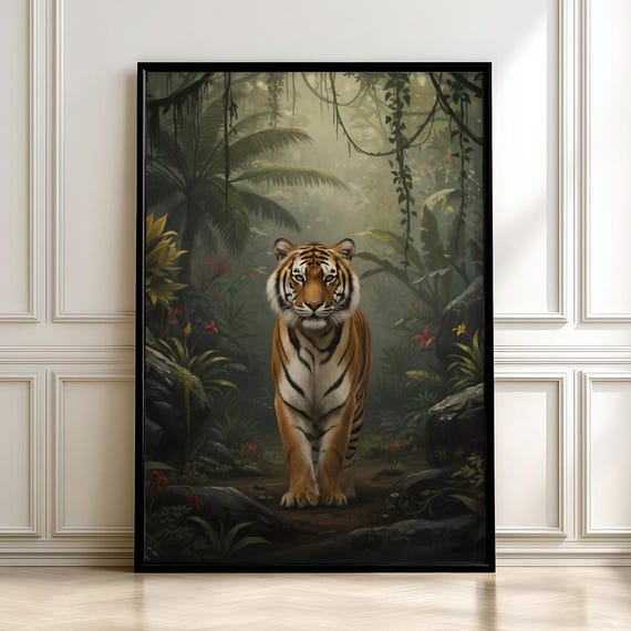 Tiger Jungle Art Print, Bold Maximalist Boho