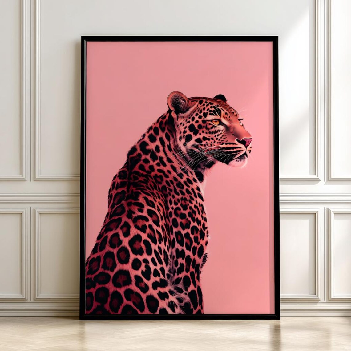Pink Leopard Art Print, Bold Modern Big Cat