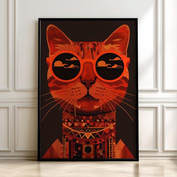 Bold Orange Tabby Cat Wearing Sunset Sunglasses Pop Art Poster
