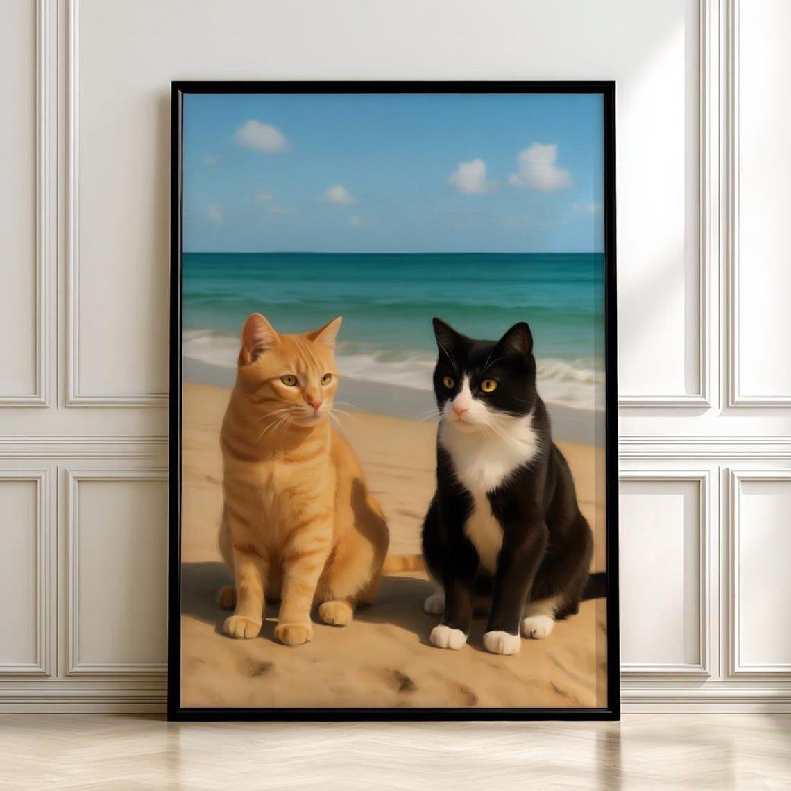 Beach Cats Art Print, Ocean Sunset