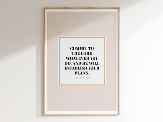 Proverbs 163 Bible Verse Wall Art Commit Your Plans To The Lord Christian Art Modern Minimalist Design Faith Poster