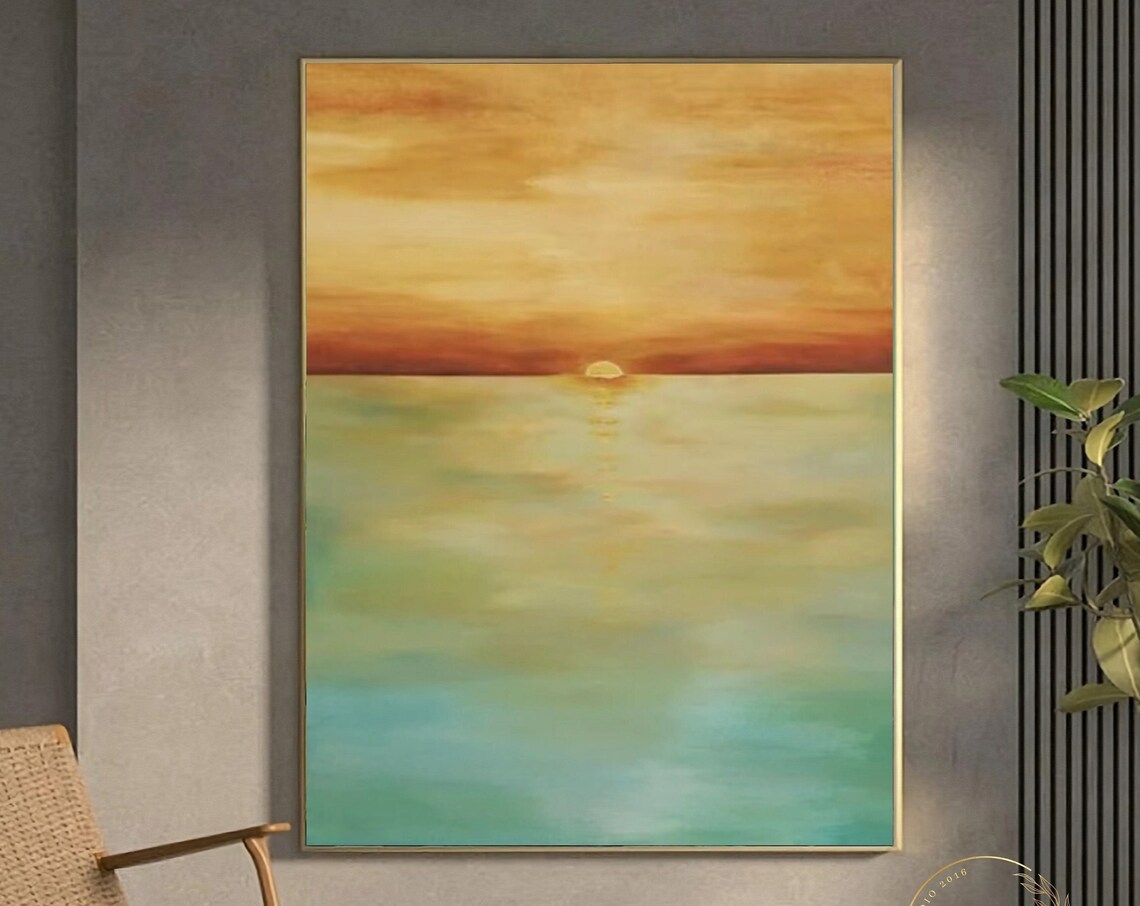 Sunset Abstract Seascape Art Print, Green Sea