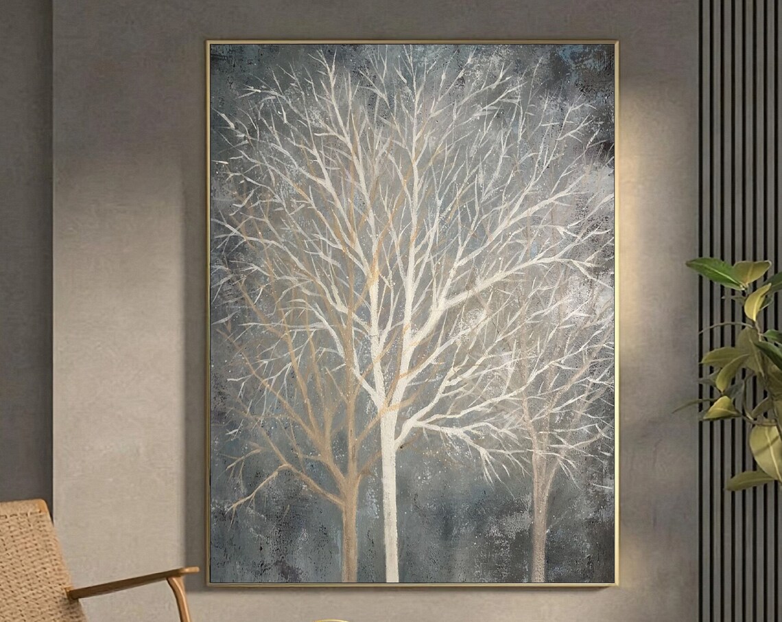 Abstract Tree Painting, Winter Forest Wall Art