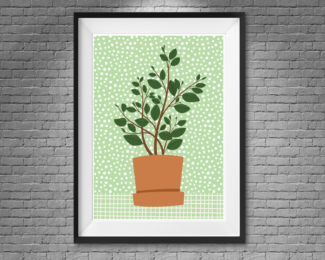 Leafy Potted Houseplant Terracotta Green Polka Dot Boho Poster - Image 2