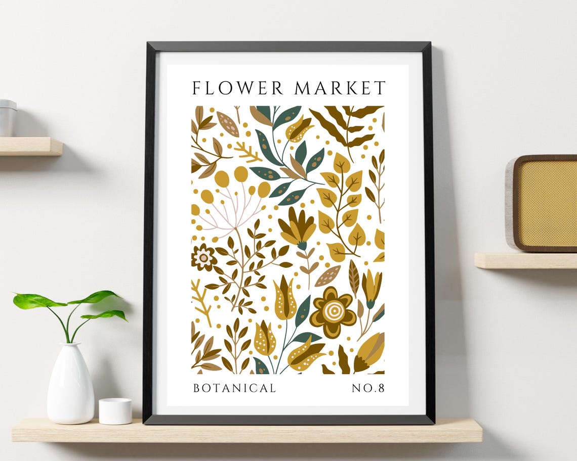 Flower Market Brown Gold Leafy Florals Botanical No 8 Poster - Image 3