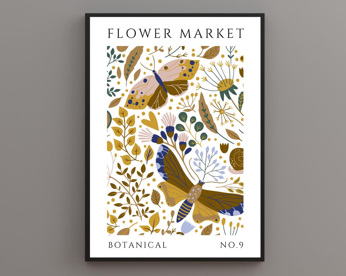 Flower Market Gold Butterfly Botanical Illustration No 9 Poster