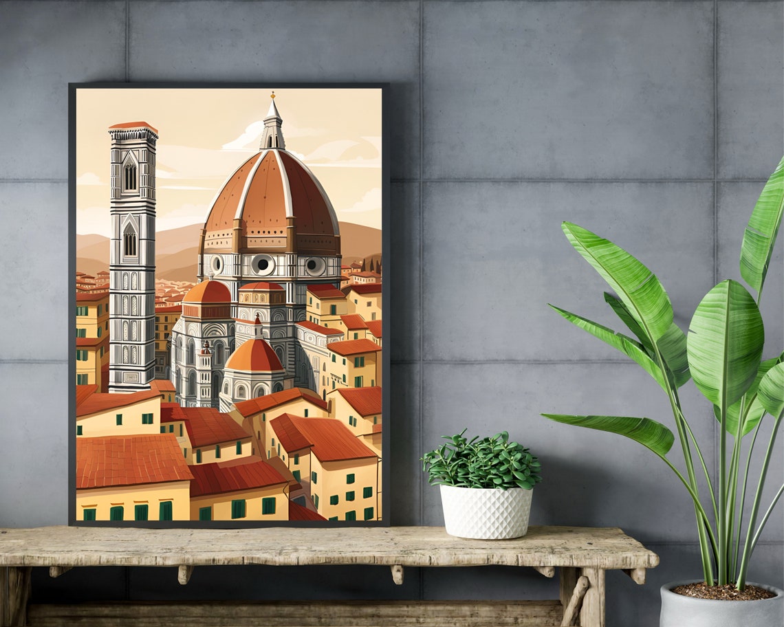 Florence Duomo Cathedral Dome Bell Tower Rooftops Italy Poster - Image 2