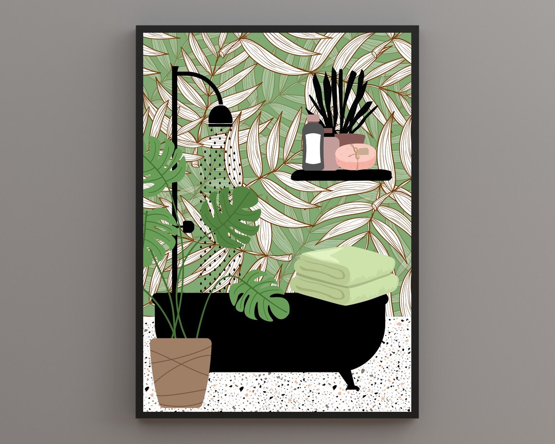 Tropical Botanical Bathroom Plant Art Print