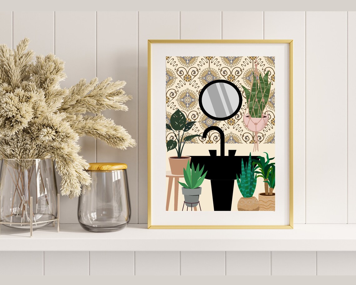 Beige Bathroom Botanical House Plants Art Print - Image 2