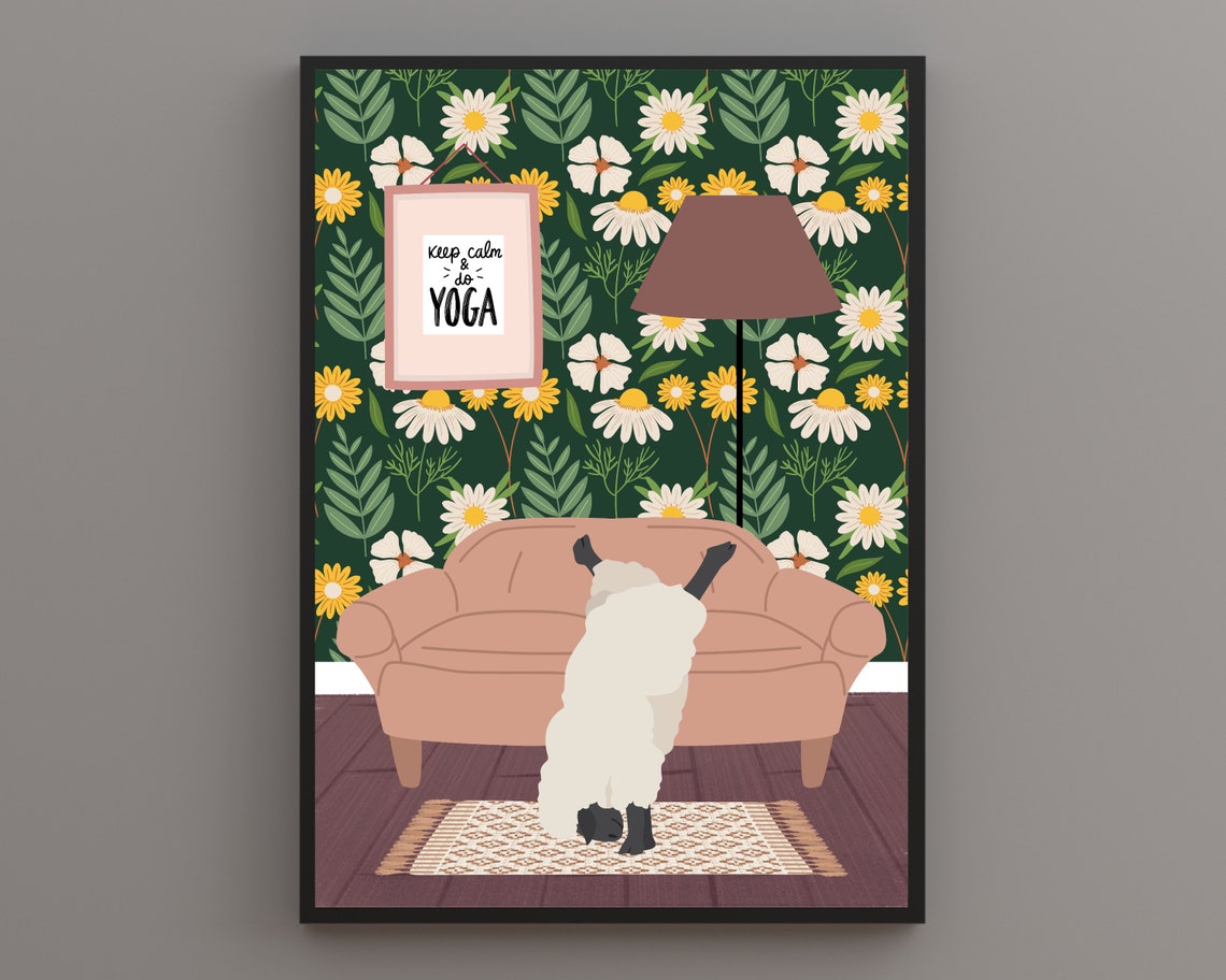 Sheep Doing Downward Dog Yoga by Peach Sofa Funny Animal Poster