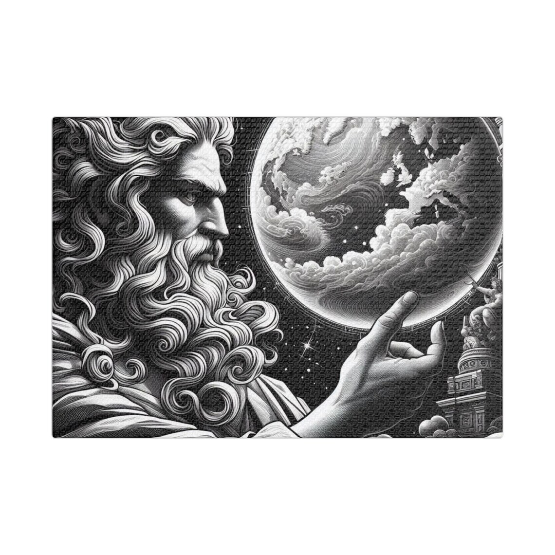Zeus Touching the Earth Classical Engraving Style Poster Art