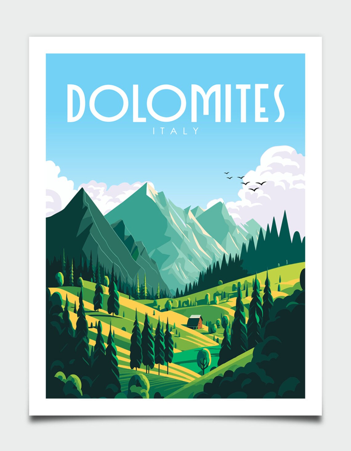 Dolomites Italy Alpine Peaks Pine Forest Green Retro Travel Poster - Image 4