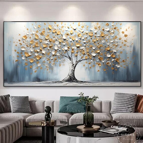 3d Textured Original Acrylic Painting On Abstract Painting Framed Wall Art Gold Tree Painting For Gifts Wabi Sabi Style Wall Decor