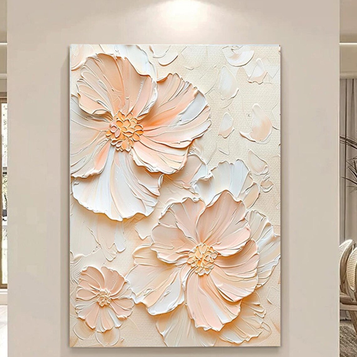 Beige Blush Large Blossom 3D Textured Floral Painting Poster